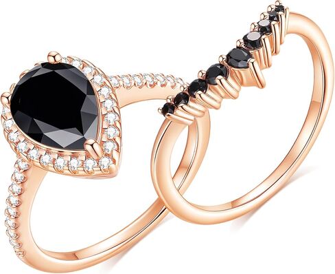 2CT Moissanite Wedding Ring Set for Women Black Color VVS1 Pear Shaped Halo Bridal Ring Sets S925 Sterling Silver with 18K Rose Gold Plated Engagement Anniversary Rings for Her Size 5-9.5 in Saudi Arabia