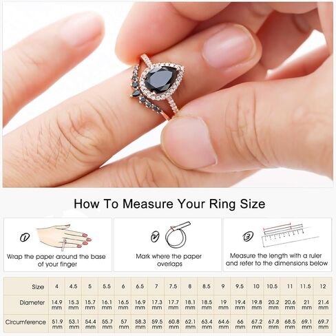 2CT Moissanite Wedding Ring Set for Women Black Color VVS1 Pear Shaped Halo Bridal Ring Sets S925 Sterling Silver with 18K Rose Gold Plated Engagement Anniversary Rings for Her Size 5-9.5 in Saudi Arabia