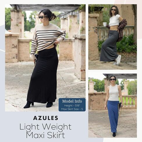 Azules 3 Pack Women’s Maxi Skirt – Soft Stretchy Rayon Fold Over High Waist Long Flowy Boho Skirt for Casual or Dressy Wear in Saudi Arabia
