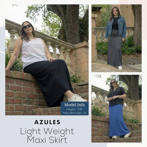 Azules 3 Pack Women’s Maxi Skirt – Soft Stretchy Rayon Fold Over High Waist Long Flowy Boho Skirt for Casual or Dressy Wear in Saudi Arabia