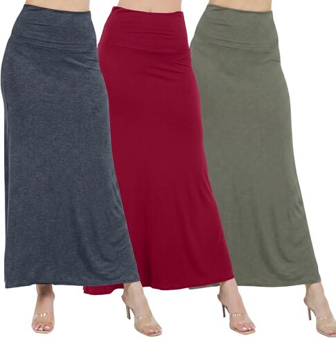 Azules 3 Pack Women’s Maxi Skirt – Soft Stretchy Rayon Fold Over High Waist Long Flowy Boho Skirt for Casual or Dressy Wear in Saudi Arabia