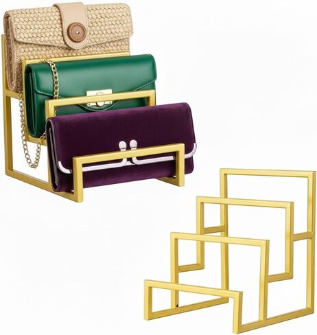 2 Pack Purse Organizer for Closet Display, 3 Layer Gold Purse Stands for Display, Metal Rack Stand for Purse Storage Organizer and Store Boutique Supplies. in Kuwait