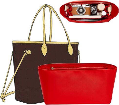 Soft Nylon Purse Organizer Insert for Lv Neverfull MM Tote Bag, Waterproof Lightweight with Laptop Compartment Luxury Neverfull MM Organizer, Tote Handbags Divider Shaper with Cup Holder Insert,Brown in Saudi Arabia