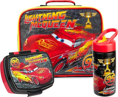 Get Trend Disney Cars Kids Insulated Lunch Bag 3Pc Set with Reusable Lunch Box & BPA-Free Water Bottle, Lightweight with Carry Handle, Lightning McQueen Gifts for Boys (Red Lightning McQueen) in Saudi Arabia