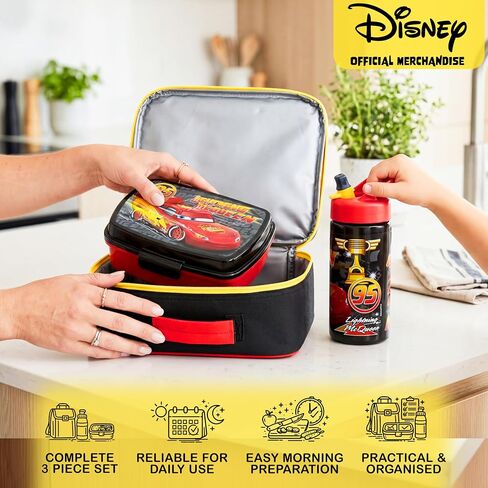 Get Trend Disney Cars Kids Insulated Lunch Bag 3Pc Set with Reusable Lunch Box & BPA-Free Water Bottle, Lightweight with Carry Handle, Lightning McQueen Gifts for Boys (Red Lightning McQueen) in Saudi Arabia