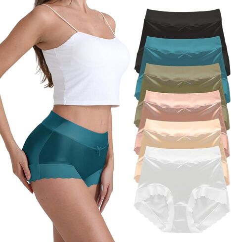 Silk Panties Pack Satin UnderWear for Women, High Waist Cheeky No Show Silky Smooth Ice Bikini Standard Plus Size in Saudi Arabia