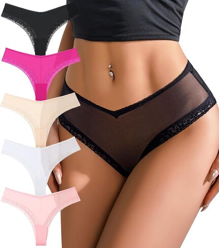 Lace Underwear for Women Sexy Bikini Panties No show V Cut Underwear See-Through Mesh Panties for Women Pack in Saudi Arabia