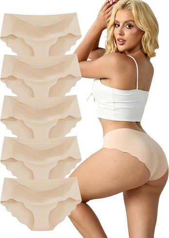 Seamless Underwear for Women Low Rise Hipster Wave Edge Sexy No Show Bikini Panties 5 Pack in Kuwait