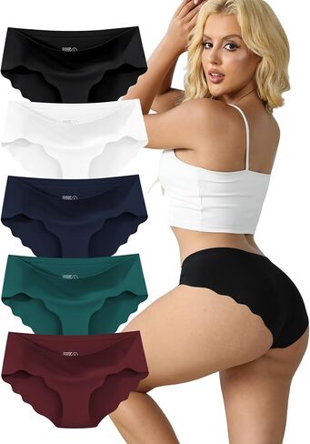 Seamless Underwear for Women Low Rise Hipster Wave Edge Sexy No Show Bikini Panties 5 Pack in Kuwait