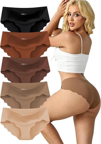 Seamless Underwear for Women Low Rise Hipster Wave Edge Sexy No Show Bikini Panties 5 Pack in Kuwait