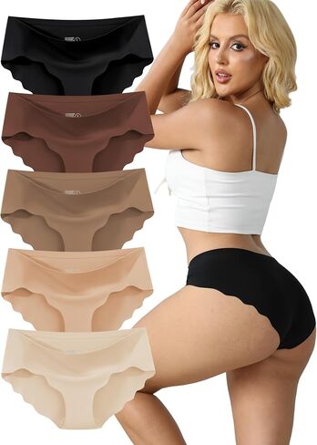 Seamless Underwear for Women Low Rise Hipster Wave Edge Sexy No Show Bikini Panties 5 Pack in Kuwait