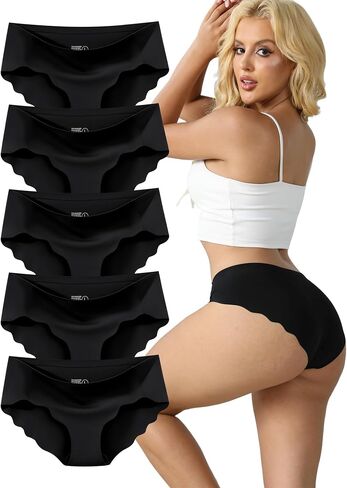 Seamless Underwear for Women Low Rise Hipster Wave Edge Sexy No Show Bikini Panties 5 Pack in Kuwait