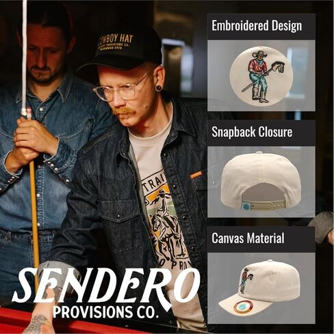 قبعة Sendero Provisions Co. Stick Horse - قبعة Snapback غير منظمة مكونة من 5 ألواح مع تصميم رعاة البقر المطرز على تصميم حصان العصا، نسيج قماش، قناع شبه منحني، مقاس قابل للتعديل، قبعة غربية مرحة في الهواء الطلق in Kuwait