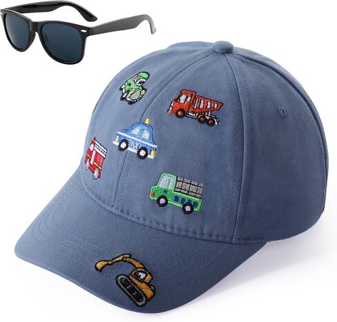 Kids Baseball Caps for Boys Girls Fire Truck Excavator Hat with Sunglasses Summer Toddler Sun Hat Age 3-8 in Saudi Arabia