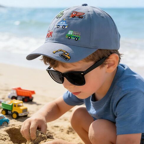 Kids Baseball Caps for Boys Girls Fire Truck Excavator Hat with Sunglasses Summer Toddler Sun Hat Age 3-8 in Saudi Arabia