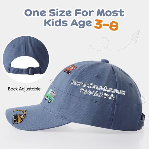 Kids Baseball Caps for Boys Girls Fire Truck Excavator Hat with Sunglasses Summer Toddler Sun Hat Age 3-8 in Saudi Arabia