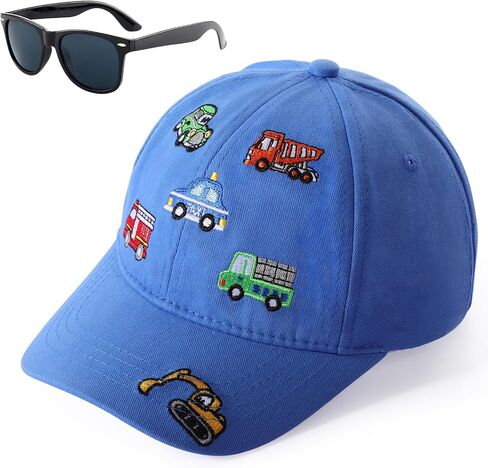 Kids Baseball Caps for Boys Girls Fire Truck Excavator Hat with Sunglasses Summer Toddler Sun Hat Age 3-8 in Saudi Arabia