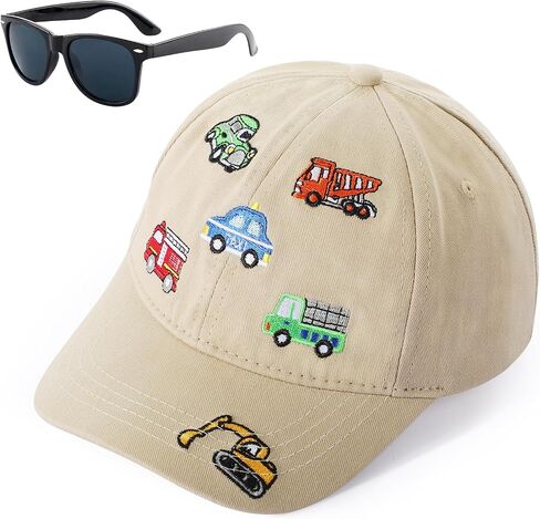 Kids Baseball Caps for Boys Girls Fire Truck Excavator Hat with Sunglasses Summer Toddler Sun Hat Age 3-8 in Saudi Arabia
