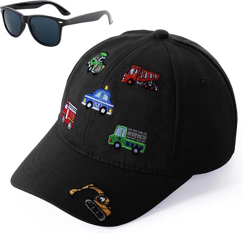 Kids Baseball Caps for Boys Girls Fire Truck Excavator Hat with Sunglasses Summer Toddler Sun Hat Age 3-8 in Saudi Arabia