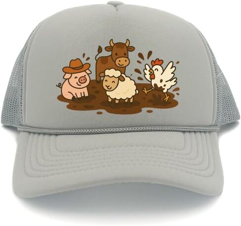 Farm Animals Playing in The Mud Toddler and Youth Unisex Foam Trucker Hat in Kuwait