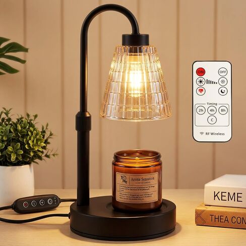 Candle Warmer Lamp with Remote Control Timer Dimmer - Wax Melt Warmer with 2 Bulbs, Adjustable Height, Birthday Gifts for Mom Women, House Warming Gifts New Home Decor (Round) in Saudi Arabia
