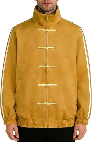Chinese Style Jacket Faux Suede Stand Collar Zip Up Coat Casual Oversized Track Unisex Outerwear in Saudi Arabia