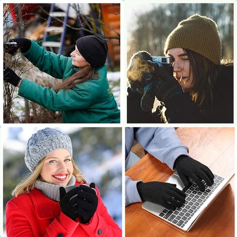 2 Pairs Black Knit Gloves for Women Men Winter Warm Magic Gloves Cold Weather Mittens for Running Driving Cycling in Kuwait
