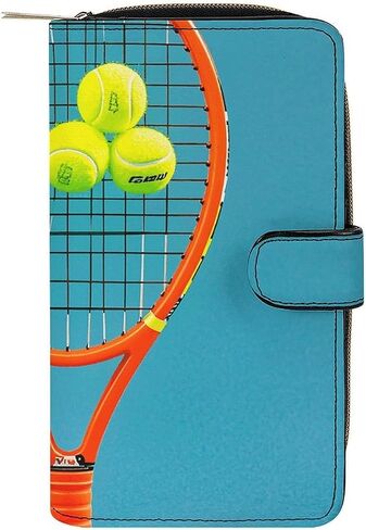 Genuine Leather Multi Funny Tennis Racquets And Tennis Balls Printed Compact Card Holder,Coin Purse & Key Organizer,Perfect for Travel & Daily Use in Saudi Arabia