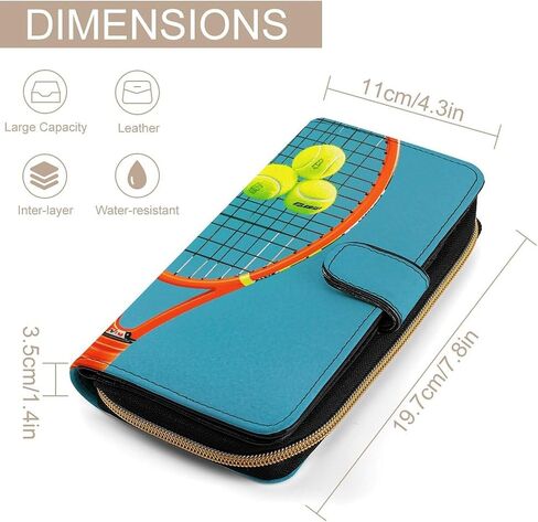 Genuine Leather Multi Funny Tennis Racquets And Tennis Balls Printed Compact Card Holder,Coin Purse & Key Organizer,Perfect for Travel & Daily Use in Saudi Arabia