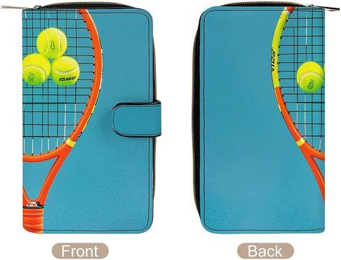 Genuine Leather Multi Funny Tennis Racquets And Tennis Balls Printed Compact Card Holder,Coin Purse & Key Organizer,Perfect for Travel & Daily Use in Saudi Arabia