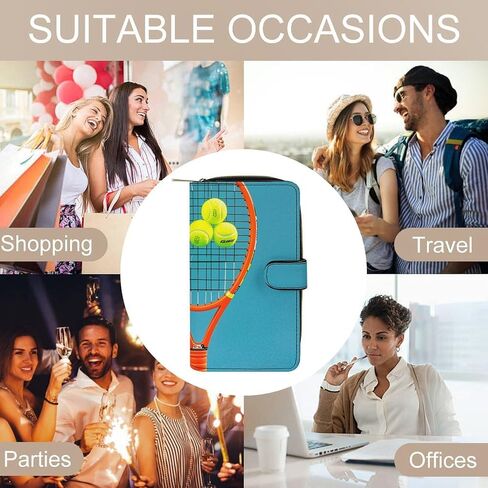 Genuine Leather Multi Funny Tennis Racquets And Tennis Balls Printed Compact Card Holder,Coin Purse & Key Organizer,Perfect for Travel & Daily Use in Saudi Arabia