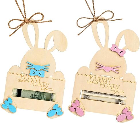 Cash Holder,Wooden Bunny Shape Easter Basket Filler | Bunny Money Holder | for Bedroom Living Room Home School Nursery Kids Girls Children Teens in Kuwait