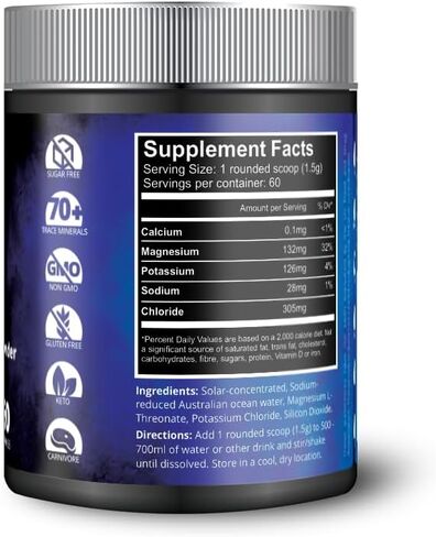 Aussie Trace Minerals Magnesium Hydration Powder | Supercharged Hydration, Recovery | Magnesium-Rich, Low Sodium | Ocean Minerals + Mag L‑Threonate | Sugar-Free, unflavored | 60 Serves | Vegan, Keto in Saudi Arabia