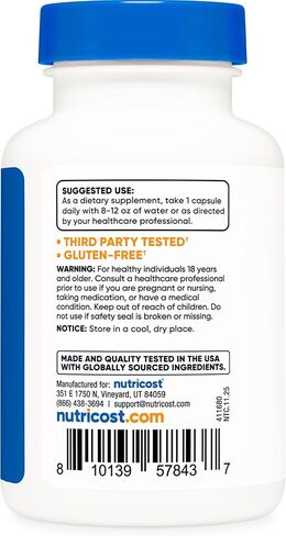Nutricost Lithium Orotate (1,000mcg) 120 كبسولة - نباتية، خالية من الغلوتين، خالية من الكائنات المعدلة وراثيًا in Kuwait