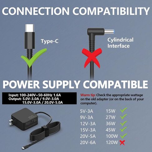 65W Lenovo Laptop Charger Replacement for Lenovo Thinkpad T470 T470S T460 E531 E560 E570 L440 L460 L470 T450 T540 G50 ADLX65NLC2A, Lenovo Edge 2 15 Yoga 2 13 11S AC Adapter Power Supply Cord in Kuwait