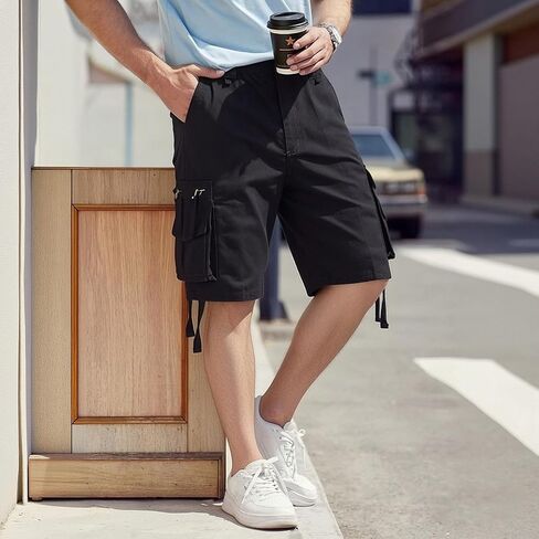 Outdoor Relaxed Cargo Shorts for Men Fit Running Fishing Shorts 8 Pockets Expandable Waist Cotton Hiking Shorts in Kuwait