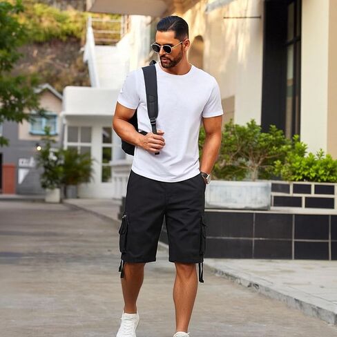 Outdoor Relaxed Cargo Shorts for Men Fit Running Fishing Shorts 8 Pockets Expandable Waist Cotton Hiking Shorts in Kuwait