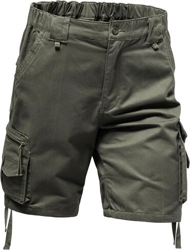 Outdoor Relaxed Cargo Shorts for Men Fit Running Fishing Shorts 8 Pockets Expandable Waist Cotton Hiking Shorts in Kuwait