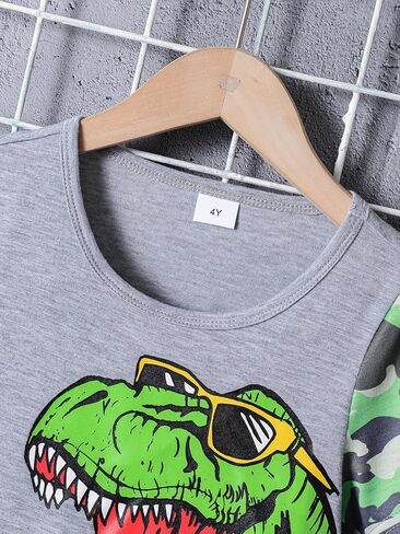 Little Boy Summer Outfits Dinosaur Graphic T-Shirt and Camo Shorts 2Pcs Clothes Set 4-7 Years in Kuwait