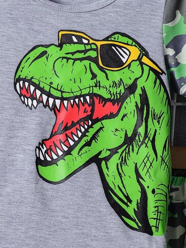 Little Boy Summer Outfits Dinosaur Graphic T-Shirt and Camo Shorts 2Pcs Clothes Set 4-7 Years in Kuwait