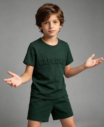 Boys Clothes Tie-Dye Letter Print Top + Casual Shorts 2PC Set Boys Summer Outfit Set for Aged 7-14 in Saudi Arabia
