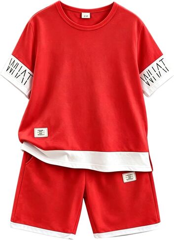 Boys Clothes Tie-Dye Letter Print Top + Casual Shorts 2PC Set Boys Summer Outfit Set for Aged 7-14 in Saudi Arabia