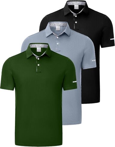 3 Pack Men's Quick Dry Polo Shirts, Moisture Wicking Short Sleeve Golf Shirts for Men with Glasses Holder in Kuwait