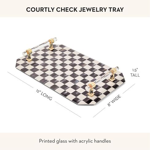 MACKENZIE-CHILDS Jewelry Tray with Handles, Decorative Trinket Tray, Black-and-White Courtly Check in Kuwait