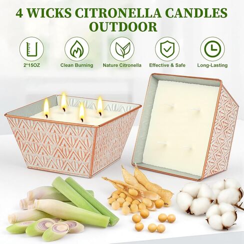 Citronella Candles Outdoor –Large Citronella Candle 30oz 4 Wicks 180-Hour Burn Time, Outdoor Candles for Patio, Backyard, Home, Balcony, Camping, Emergency & Survival in Saudi Arabia
