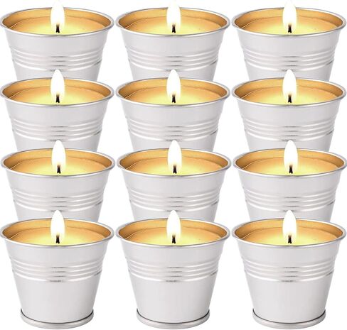 Citronella Candles Outdoor, 12 Pack Citronella Candle Set Made with Citronella Oils and Natural Soy Wax, 120 Hour Burn Time, 2 oz Small Bucket Candles for Patio, Home, Backyard in Kuwait