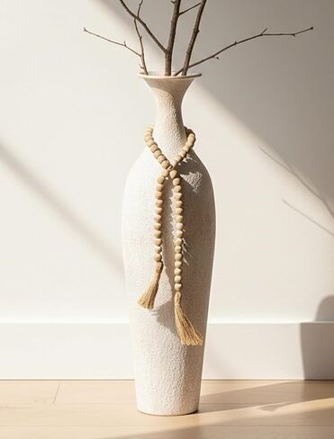 Sziqiqi Metal Tall Floor Vase: 23.2in Large Boho Vase for Pampas Grass - White Slender Decorative Vase Big Standing Rustic Farmhouse Flower Holder for Living Room Indoor Fireplace Home Decor Corner in Kuwait