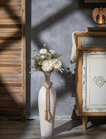 Sziqiqi Metal Tall Floor Vase: 23.2in Large Boho Vase for Pampas Grass - White Slender Decorative Vase Big Standing Rustic Farmhouse Flower Holder for Living Room Indoor Fireplace Home Decor Corner in Kuwait