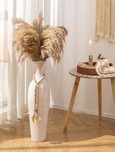 Sziqiqi Metal Tall Floor Vase: 23.2in Large Boho Vase for Pampas Grass - White Slender Decorative Vase Big Standing Rustic Farmhouse Flower Holder for Living Room Indoor Fireplace Home Decor Corner in Kuwait