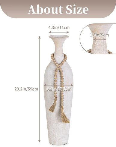 Sziqiqi Metal Tall Floor Vase: 23.2in Large Boho Vase for Pampas Grass - White Slender Decorative Vase Big Standing Rustic Farmhouse Flower Holder for Living Room Indoor Fireplace Home Decor Corner in Kuwait